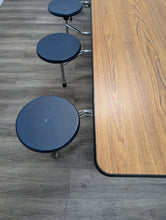 Load image into Gallery viewer, Space Saver 8ft Cafeteria Lunch Table w/ 8 Stool Seat, Oak Top, Navy Blue Seat, Adult Size (RF)
