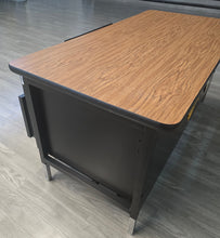 Load image into Gallery viewer, Teacher Desk - 30"D x 60"W, w/ Double Tier Cabinets, Medium Oak Top (RF)
