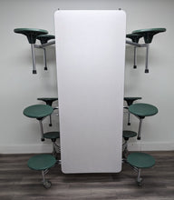 Load image into Gallery viewer, 12ft Cafeteria Lunch Table w/ Stool Seat, Gray Top, Green Seat, Elementary Size (RF)
