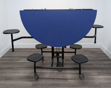 Load image into Gallery viewer, 60 inch Round Cafeteria Lunch Table w/ 8 Stool Seat, Navy Blue Top, Black Seat, Adult Size (RF)