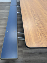 Load image into Gallery viewer, 12ft Cafeteria Lunch Table w/ Foldable Woodgrain Top, Blue Bench Seat, Adult Size (RF)
