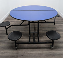 Load image into Gallery viewer, 60 inch Round Cafeteria Lunch Table w/ 8 Stool Seat, Navy Blue Top, Black Seat, Adult Size (RF)