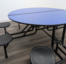 Load image into Gallery viewer, 60 inch Round Cafeteria Lunch Table w/ 8 Stool Seat, Navy Blue Top, Black Seat, Adult Size (RF)