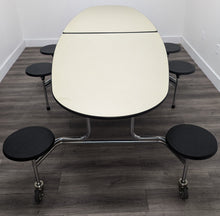 Load image into Gallery viewer, 10ft Cafeteria Lunch Table w/ 8 Stool Seat, Pale Moss Green Top, Black Seat, Oval, Adult Size (RF)