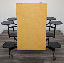 Load image into Gallery viewer, Space Saver 8ft Cafeteria Lunch Table w/ 8 Stool Seat, Yellow Woolami Top, Black Seat, Adult Size (RF)