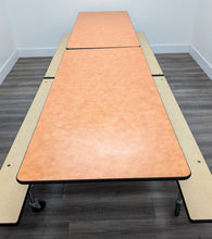 Load image into Gallery viewer, 12FT CAFETERIA LUNCH TABLE W/ FOLDABLE BENCH SEAT, ORANGE TOP, MAPLE BENCH, WHEELCHAIR & ADULT SIZE (RF)