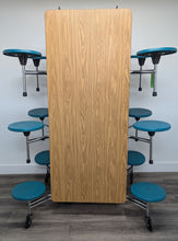 Load image into Gallery viewer, 12ft Cafeteria Lunch Table w/ Stool Seat, Wood grain Top, Green Seat, Elementary Size (RF)