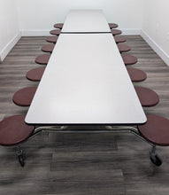 Load image into Gallery viewer, 12ft Cafeteria Lunch Table w/ 16 Stool Seat, Gray Top, Burgundy Seat, Elementary Size (RF)