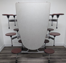 Load image into Gallery viewer, 10ft Cafeteria Lunch Table w/ 12 Stool Seat, Gray Top, Burgundy Seat, Oval, Adult Size (RF)