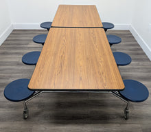 Load image into Gallery viewer, Space Saver 8ft Cafeteria Lunch Table w/ 8 Stool Seat, Oak Top, Navy Blue Seat, Adult Size (RF)