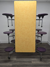 Load image into Gallery viewer, 12ft Cafeteria Lunch Table w/ Stool Seat, Woolamai Brush Yellow Top, Purple Seat, Adults Size (RF)