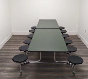 10ft Cafeteria Lunch Table w/ 12 Stool Seat, Hunter Green Top, Black Seat, Adult Size (RF)