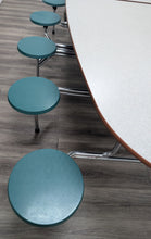 Load image into Gallery viewer, 10ft Cafeteria Lunch Table w/ 12 Stool Seat, Gray Top, Green Seat, Oval, Adult Size (RF)