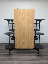 Load image into Gallery viewer, 10ft Cafeteria Lunch Table w/ Stool Seat, Black Frame, Woodgrain Top, Black Seat, Adult Size (RF)