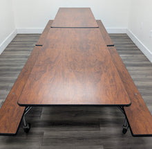 Load image into Gallery viewer, 12ft Cafeteria Lunch Table w/ Foldable Cherry Top, Cherry Bench Seat, Adult Size (RF)