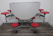 Load image into Gallery viewer, 60 inch Round Cafeteria Lunch Table w/ 8 Stool Seat, Gray Top, Red Seat, Adult Size (RF)