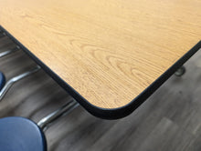 Load image into Gallery viewer, 12ft Cafeteria Lunch Table w/ 16 Stool Seat, Light Oak Top, Blue Seat, Elementary Size (RF)