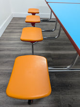 Load image into Gallery viewer, Space Saver 8ft Cafeteria Lunch Table w/ 8 Stool Seat, Light Blue Top, Orange Seat, Adult Size (RF)