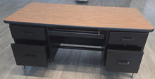 Load image into Gallery viewer, Teacher Desk - 30"D x 60"W, w/ Double Tier Cabinets, Medium Oak Top (RF)