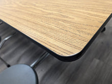 Load image into Gallery viewer, 12ft Cafeteria Lunch Table w/ Stool Seat, Wood Grain Top, Gray Seat, Adult Size (RF)