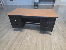 Load image into Gallery viewer, Teacher Desk - 30"D x 60"W, w/ Double Tier Cabinets, Medium Oak Top (RF)