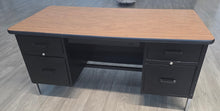 Load image into Gallery viewer, Teacher Desk - 30"D x 60"W, w/ Double Tier Cabinets, Medium Oak Top (RF)