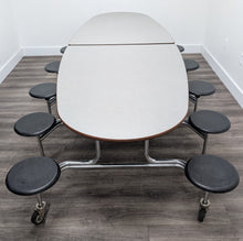 Load image into Gallery viewer, 10ft Cafeteria Lunch Table w/ 12 Stool Seat, Gray Top, Black Seat, Oval, Adult Size (RF)