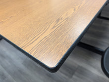 Load image into Gallery viewer, 12ft Cafeteria Lunch Table w/ Stool Seat, Woodgrain Top, Black Seat, Adults Size (RF)