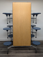 Load image into Gallery viewer, 12ft Cafeteria Lunch Table w/ 12 Stool Seat, Light Oak Top, Blue Seat, Adult Size (RF)