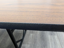 Load image into Gallery viewer, 12ft Cafeteria Lunch Table w/ Bench Seat, Walnut w/ Blue Benches, Black Frame, Palmer Hamilton Brand, Dual Table Size Adjustable (RF)
