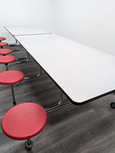 Load image into Gallery viewer, 12ft Cafeteria Lunch Table w/ Stool Seat, Gray Top, Red Seat, Adult Size (RF)