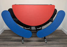 Load image into Gallery viewer, 60in Round Cafeteria Lunch Table w/ Bench Seat, Red Top, Blue Seat, Adult Size (RF)