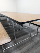 Load image into Gallery viewer, 12ft Cafeteria Lunch Table w/ Bench Seat, Oak Wood Grain, Adult Size (RF)