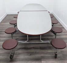 Load image into Gallery viewer, 10ft Cafeteria Lunch Table w/ 12 Stool Seat, Gray Top, Burgundy Seat, Oval, Adult Size (RF)