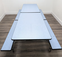 Load image into Gallery viewer, 10FT CAFETERIA LUNCH TABLE W/ FOLDABLE BENCH SEAT, LIGHT BLUE TOP, LIGHT BLUE BENCH, ELEMENTARY SIZE (RF)