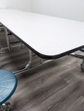 Load image into Gallery viewer, 12ft Cafeteria Lunch Table w/ Stool Seat, Gray Top, Teal Seat, Elementary Size (RF)
