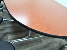 Load image into Gallery viewer, 10ft Cafeteria Lunch Table w/ 12 Stool Seat, Bole Top, Black Seat, Oval, Adult Size (RF)