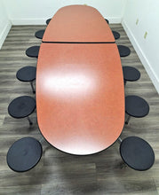Load image into Gallery viewer, 10ft Cafeteria Lunch Table w/ 12 Stool Seat, Bole Top, Black Seat, Oval, Adult Size (RF)
