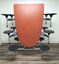 Load image into Gallery viewer, 10ft Cafeteria Lunch Table w/ 12 Stool Seat, Bole Top, Black Seat, Oval, Adult Size (RF)