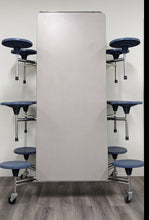 Load image into Gallery viewer, 12ft Cafeteria Lunch Table w/ Stool Seat, Gray Top, Blue Seat, Elementary Size (RF)