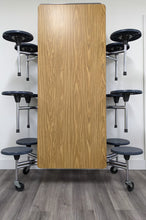 Load image into Gallery viewer, 12ft Cafeteria Lunch Table w/ Stool Seat, Wood Grain Top, Blue Seat, Adult Size (RF)