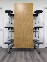 Load image into Gallery viewer, 12ft Cafeteria Lunch Table w/ Stool Seat, Wood Grain Top, Blue Seat, Adult Size (RF)