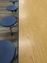 Load image into Gallery viewer, Space Saver 8ft Cafeteria Lunch Table w/ 8 Stool Seat, Oak Top, Navy Blue Seat, Adult Size (RF)