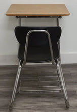 Load image into Gallery viewer, Virco 3640BR Sled Combo Desk, Black Hard Plastic Seat, Woodgrain Laminate Top (RF)