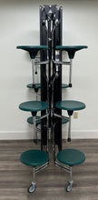 Load image into Gallery viewer, 12ft Cafeteria Lunch Table w/ Stool Seat, Wood Grain Top, Green Seat, Adult Size (RF)
