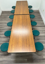 Load image into Gallery viewer, 12ft Cafeteria Lunch Table w/ Stool Seat, Wood Grain Top, Green Seat, Adult Size (RF)