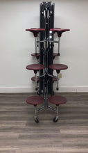 Load image into Gallery viewer, 12ft Cafeteria Lunch Table w/ Stool Seat, Gray Top, Burgundy Seat, Adult Size (RF)