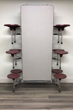 Load image into Gallery viewer, 12ft Cafeteria Lunch Table w/ Stool Seat, Gray Top, Burgundy Seat, Adult Size (RF)