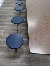 Load image into Gallery viewer, 12ft Cafeteria Lunch Table w/ Stool Seat, Walnut Top, Navy Blue Seat, Adult Size (RF)
