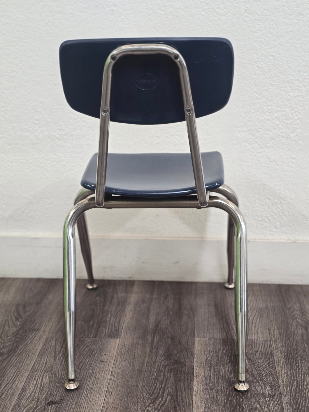 16 inch Virco Student Chair, Navy Blue, Hard Plastic, Chrome Swivel Glide (RF)